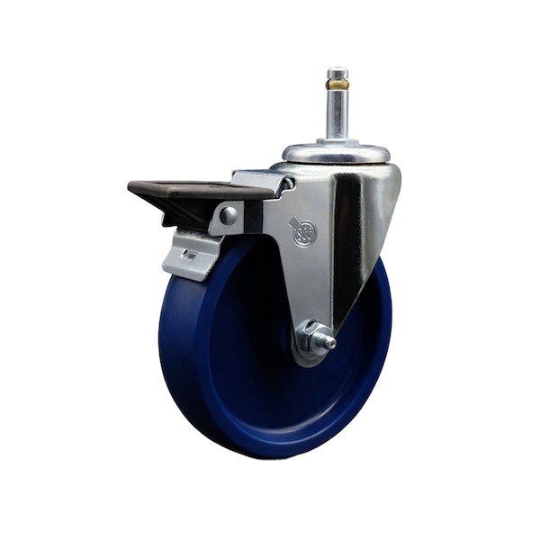 5'' Solid Poly Wheel Swivel 7/16'' Grip Ring Stem Caster with Brake